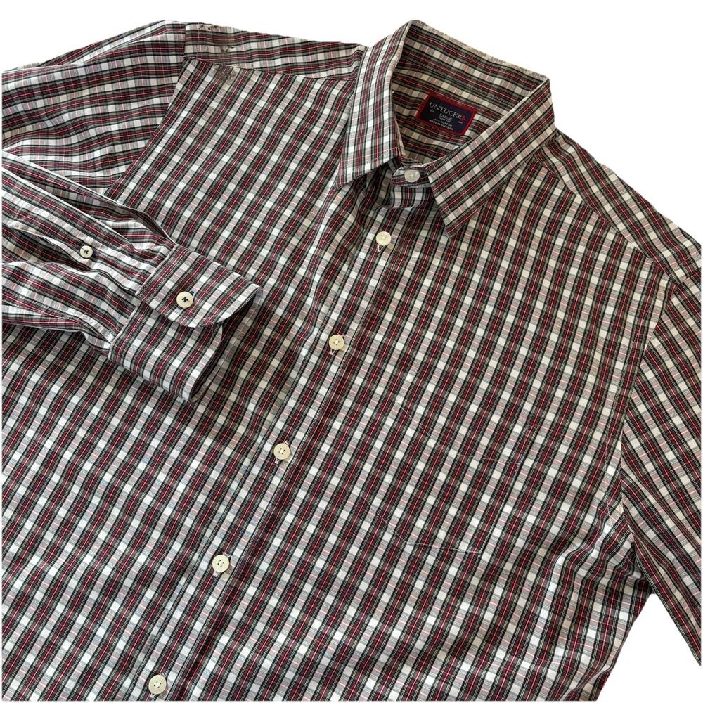 UNTUCKit Slim Fit Wrinkle Free Button Down Long Sleeve Shirt Red Plaid Large